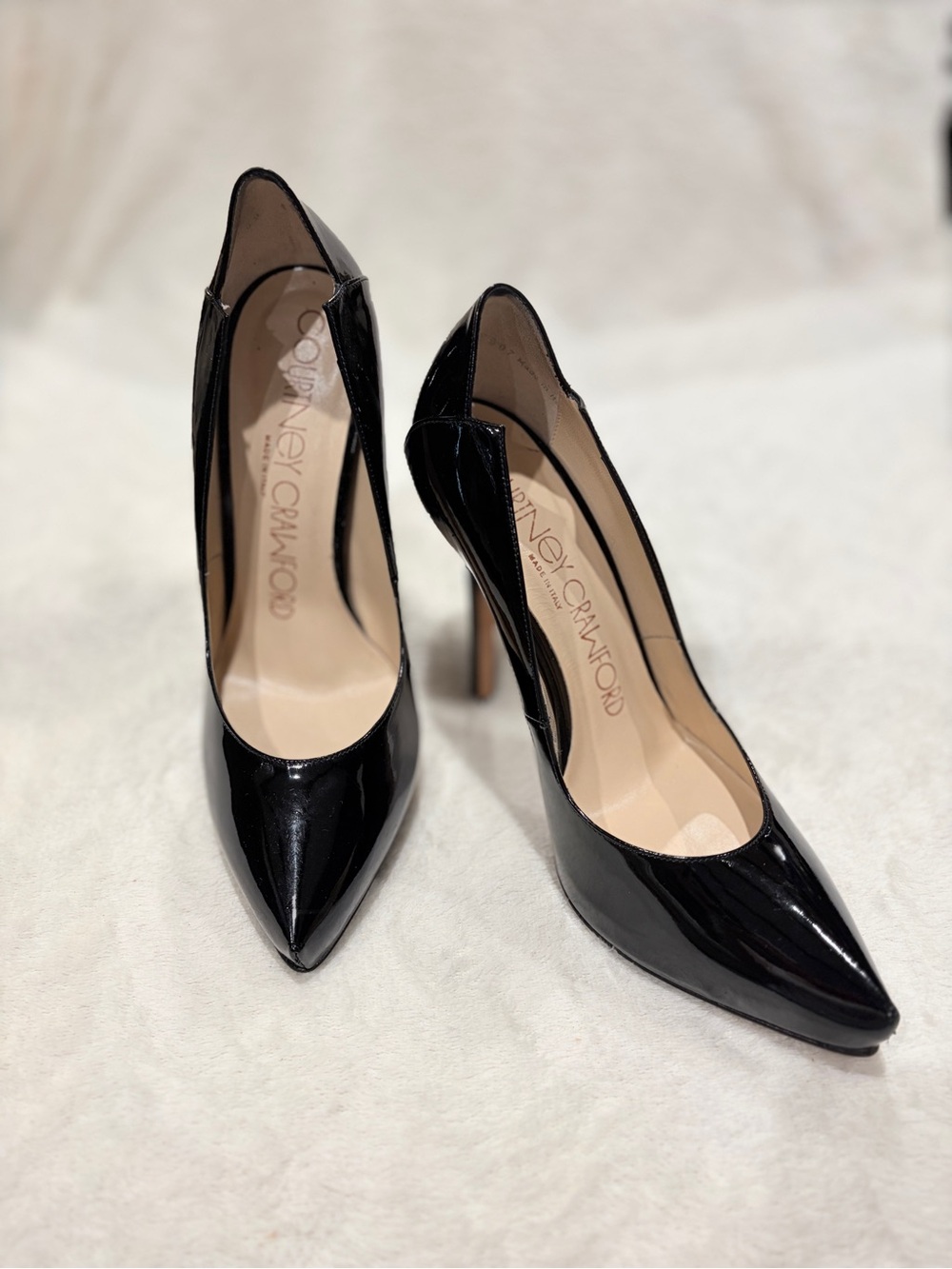 Courtney Crawford Black Patent Leather Pointed-Toe Stiletto‎ Heels - Size 39/8.5